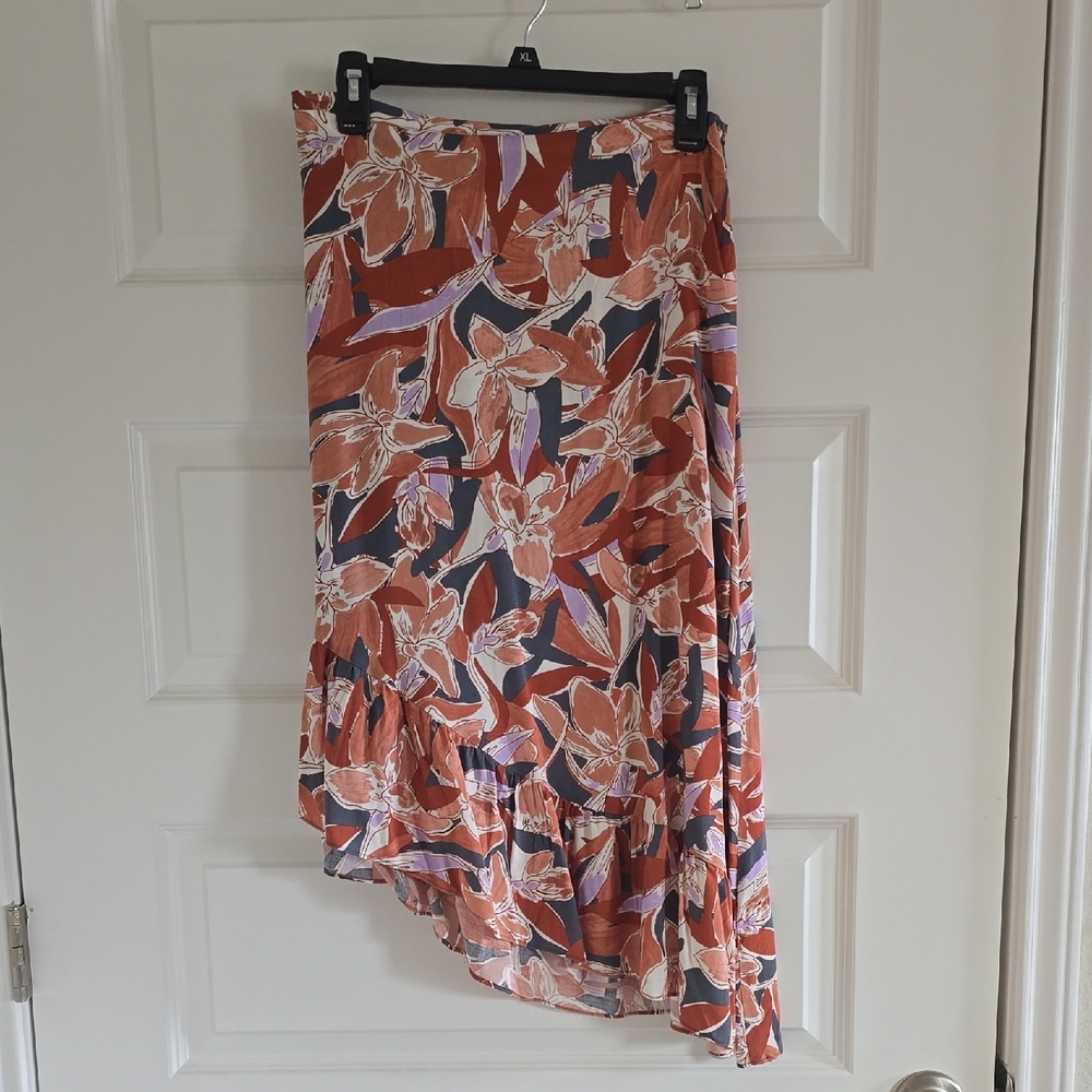 NWT Nine West Floral Midi Skirt - Orange and Purple